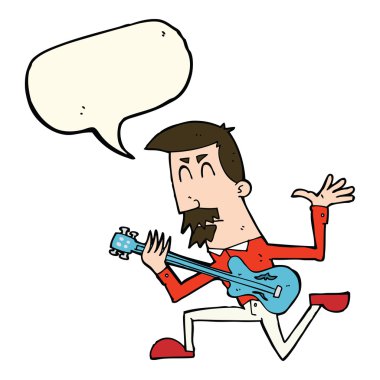 karikatürist konuşma balonuyla elektro gitar çalıyor.