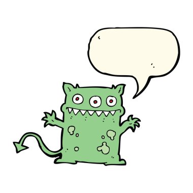 Konuşma balonu olan küçük bir canavar.