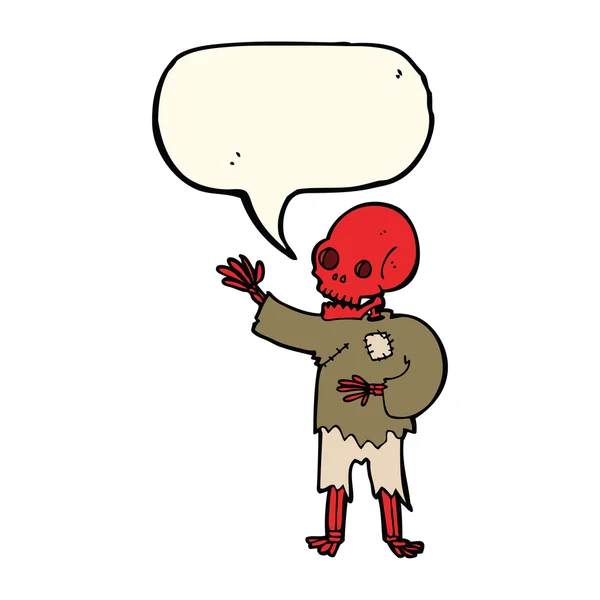 Karikatür iskeleti konuşma baloncuğuyla sallanıyor — Stok Vektör