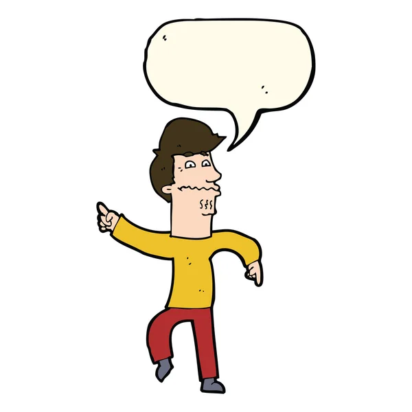 Cartoon homem preocupado apontando com bolha de fala —  Vetores de Stock