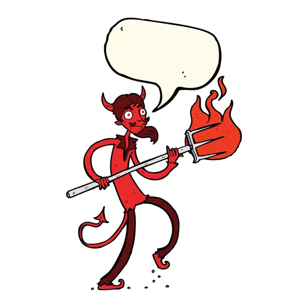 Cartoon devil with pitchfork with speech bubble — Stock Vector