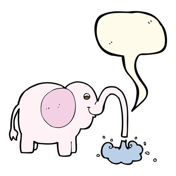 Elefante dos desenhos animados esguichando água com bolha de fala — Vetor de Stock