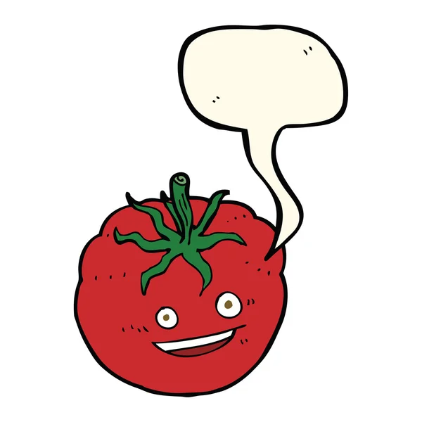 Dibujos animados tomate feliz con burbuja de habla — Archivo Imágenes Vectoriales