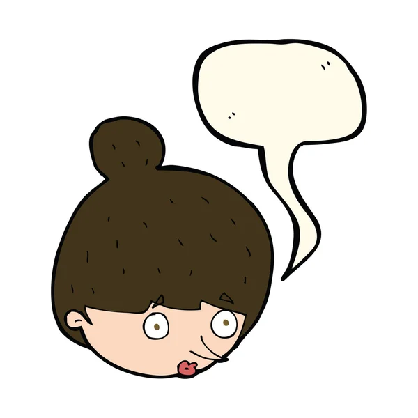 Cartoon verrast vrouw gezicht met tekstballon — Stockvector