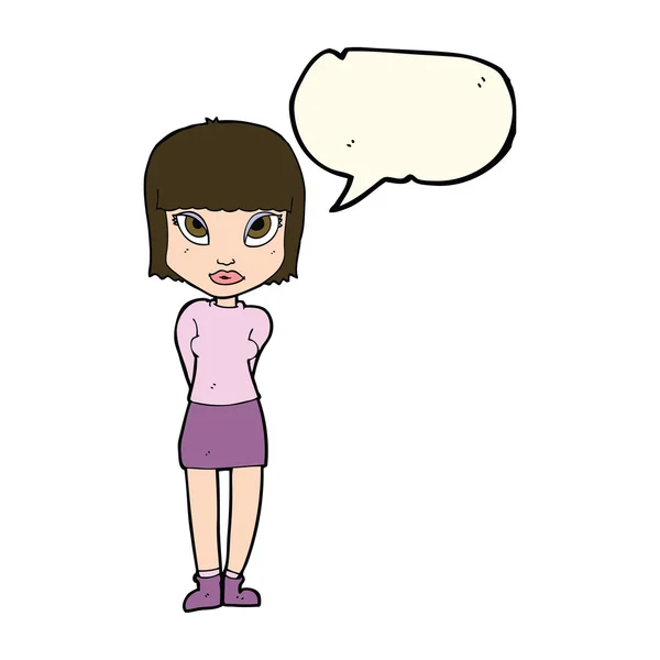 Femme dessin animé debout avec bulle de parole — Image vectorielle