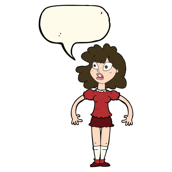 Cartone animato bella ragazza con espressione scioccata con bolla discorso — Vettoriale Stock