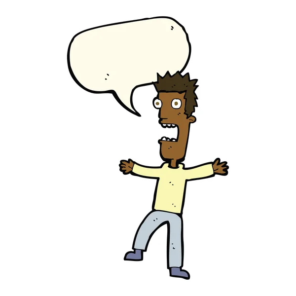 Hombre de dibujos animados aterrorizado con burbuja del habla — Vector de stock