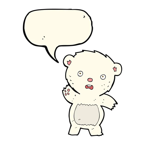 Мультфильм размахивая белым медвежонком с пузырьком речи — стоковый вектор