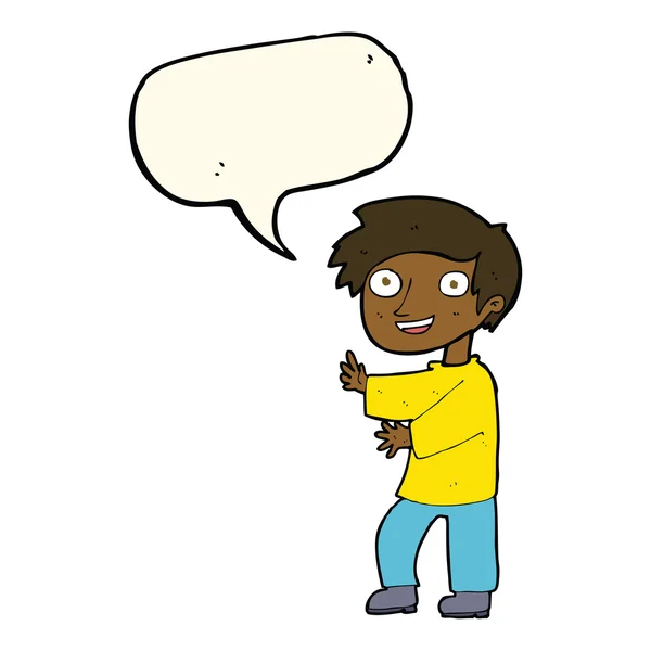Desenho animado menino com bolha de fala — Vetor de Stock