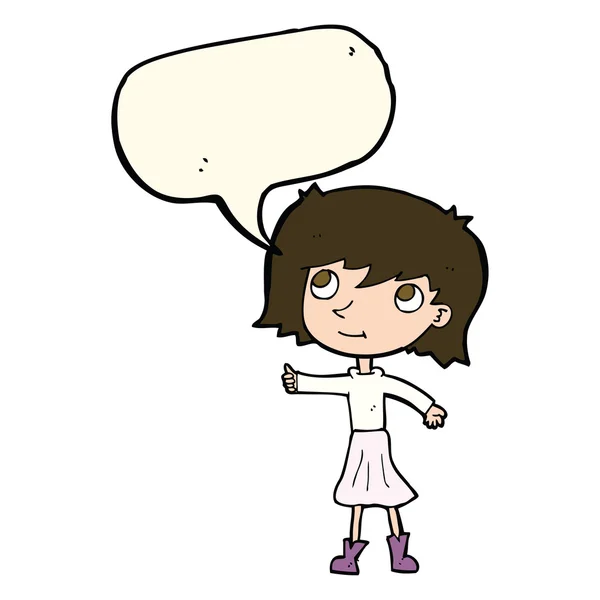 Καρτούν ευτυχισμένη κοπέλα με φούσκα ομιλία — Διανυσματικό Αρχείο