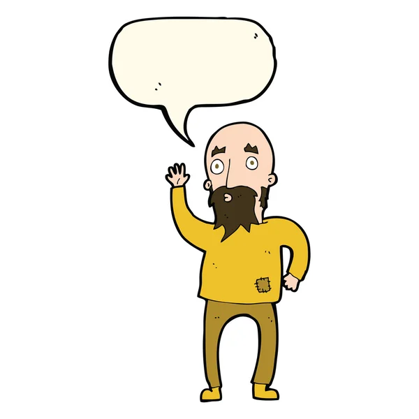 Cartoon bearded man waving with speech bubble — Stock Vector