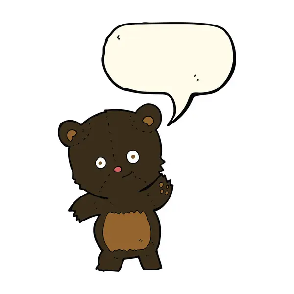 Χαριτωμένο μαύρη αρκούδα κινουμένων σχεδίων με το συννεφάκι λόγου — Διανυσματικό Αρχείο