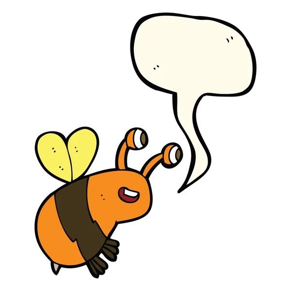 Dessin animé abeille heureuse avec bulle de parole — Image vectorielle