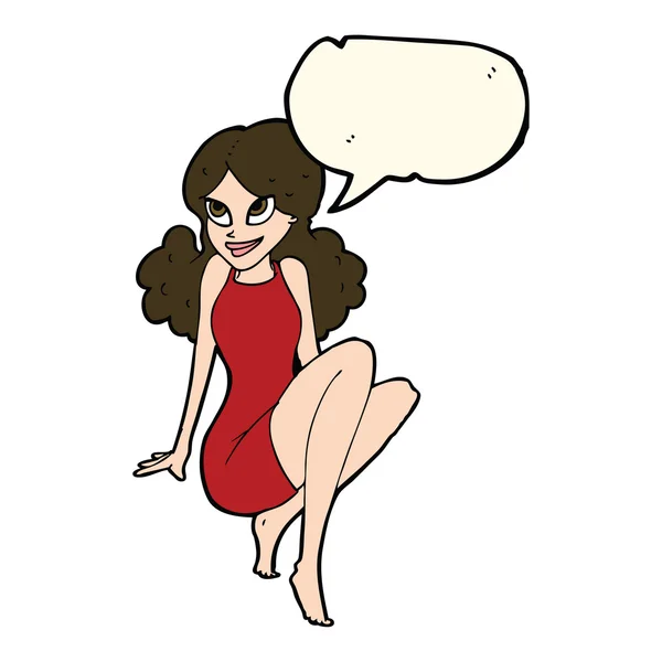 Dibujos animados mujer atractiva posando con burbuja del habla — Archivo Imágenes Vectoriales