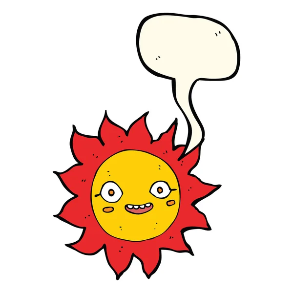 Мультяшне щасливе сонце з бульбашкою мовлення — стоковий вектор