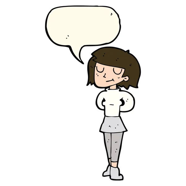 Karikatur erfreut Frau mit Sprechblase — Stockvektor