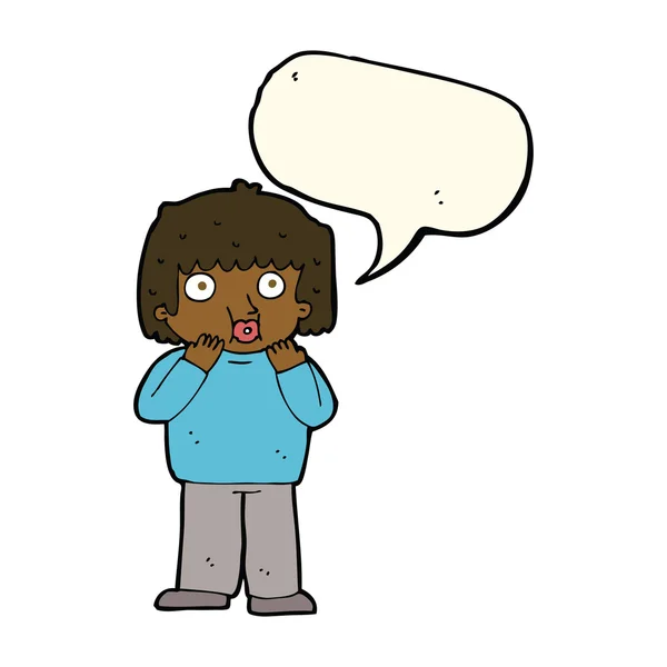 Cartoon bezorgd jongen met spraakbel — Stockvector