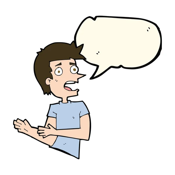 Hombre de dibujos animados estresado con burbuja del habla — Vector de stock