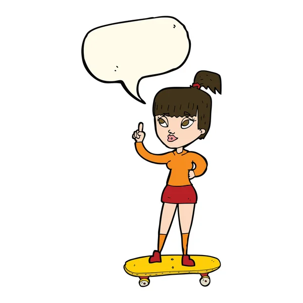 Gadis skater kartun dengan gelembung bicara - Stok Vektor
