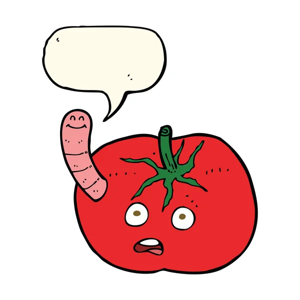 Cartoon tomat med mask med pratbubblan — Stock vektor