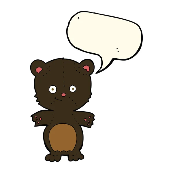 Cartoon black bear cub with speech bubble — Stock Vector