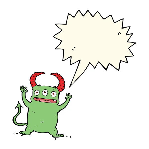 Desenho animado pequeno diabo com fala bolha — Vetor de Stock