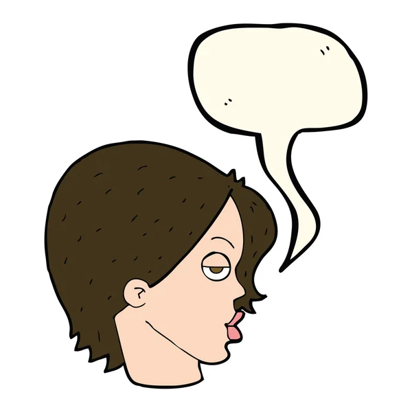 Γελοιογραφία γυναίκα που ανατρέφουν φρύδι με το συννεφάκι λόγου — Διανυσματικό Αρχείο