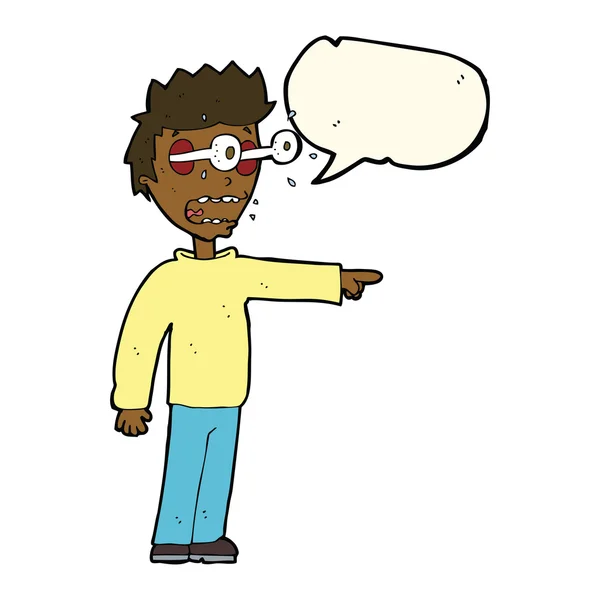 Uomo cartone animato con spuntando fuori gli occhi con la bolla discorso — Vettoriale Stock
