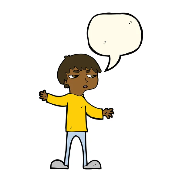 Cartoon annoyed boy with speech bubble — Stock Vector