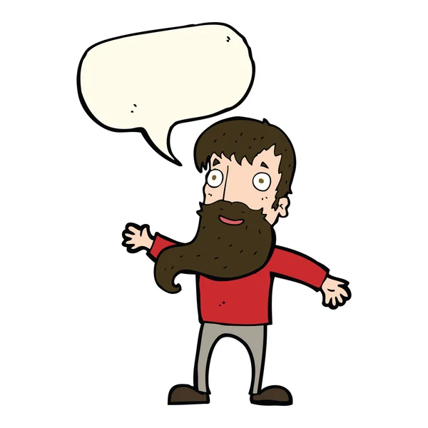 Homem dos desenhos animados com barba acenando com bolha de fala — Vetor de Stock