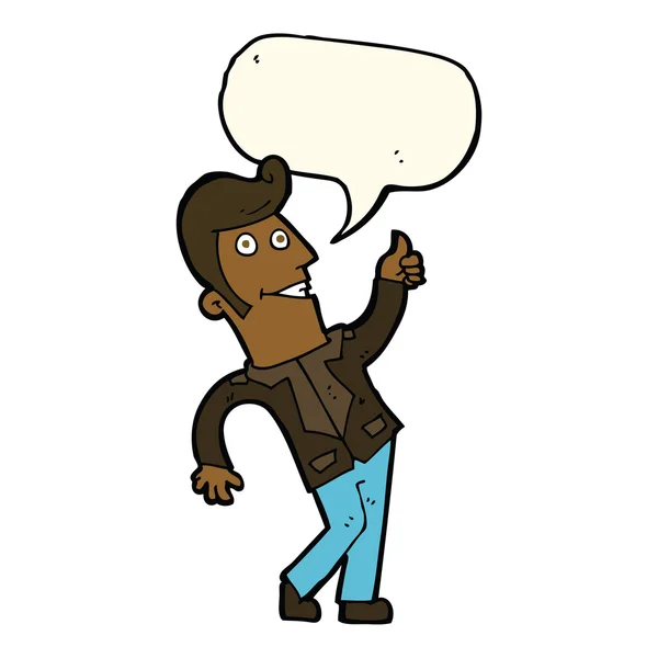 Мультфильм человек дает большие пальцы вверх знак с мыльным пузырем речи — стоковый вектор