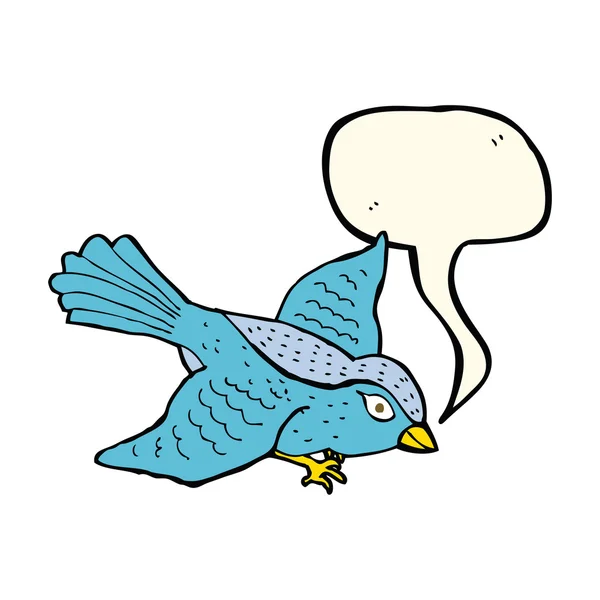 Γελοιογραφία πετώντας πουλί με το συννεφάκι λόγου — Διανυσματικό Αρχείο
