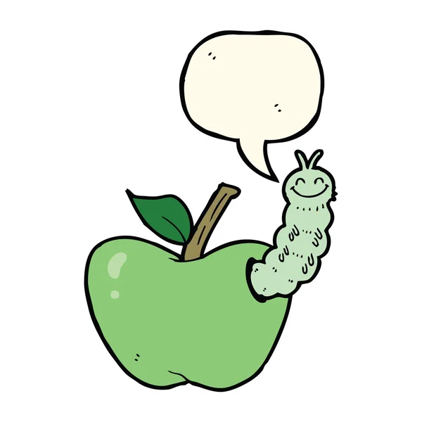 Tecknad äpple med bugg med pratbubbla — Stock vektor