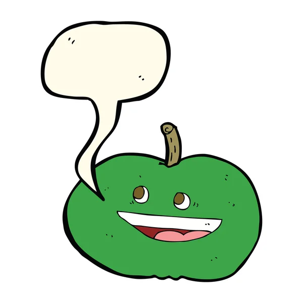 Dessin animé pomme heureuse avec bulle de parole — Image vectorielle