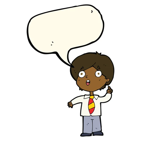 Cartoon schoolboy answering question with speech bubble — Stock Vector