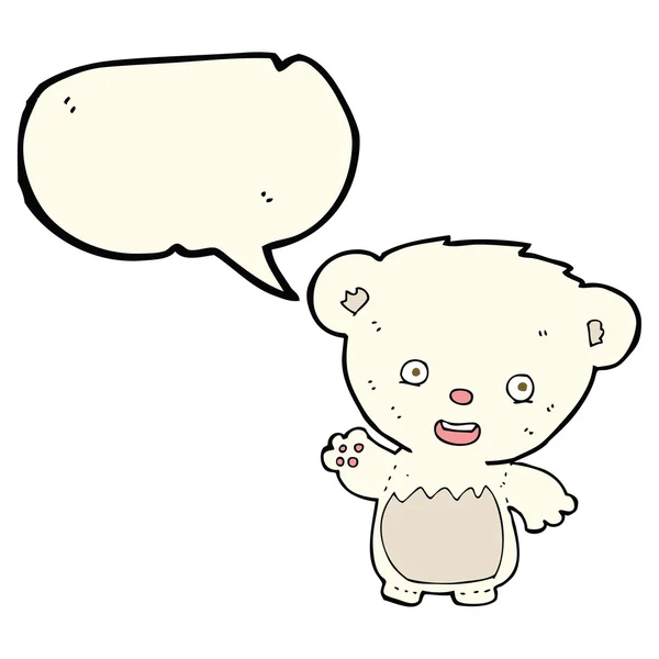 Cartoni animati orso polare cucciolo agitando con la bolla discorso — Vettoriale Stock