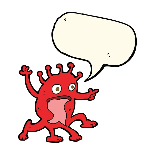 Kreslený divný malý mimozemšťan s bublinou řeči — Stockový vektor