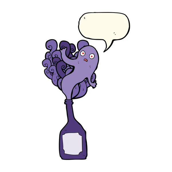 Cartoon ghost in bottle with speech bubble — Stock Vector