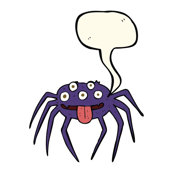 Cartoon gross halloween spider with speech bubble — Stock Vector