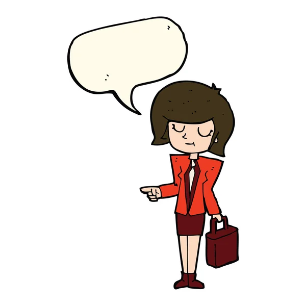 Dibujos animados mujer de negocios señalando con la burbuja del habla — Archivo Imágenes Vectoriales