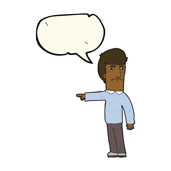 Hombre de dibujos animados apuntando con la burbuja del habla — Vector de stock