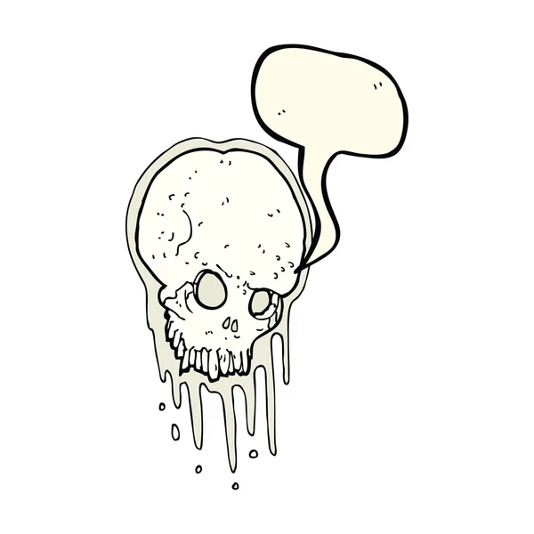 Dibujo animado calavera aterradora con burbuja del habla — Vector de stock