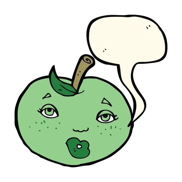 Pomme de dessin animé avec visage avec bulle de parole — Image vectorielle
