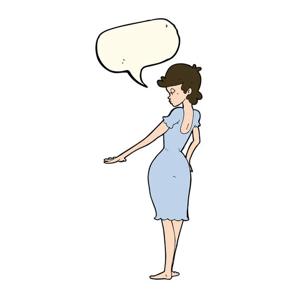 Cartoon mooie vrouw op zoek naar nagels met tekstballon — Stockvector