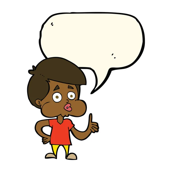 Cartoon boy giving thumbs up with speech bubble — Stock Vector