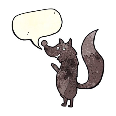 Konuşma baloncuğuyla kurt sallayan çizgi film.