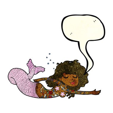 Konuşma balonlu dövmeli bir denizkızı.