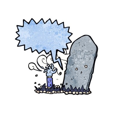 Konuşma baloncuğuyla mezardan yükselen zombi çizgi filmi