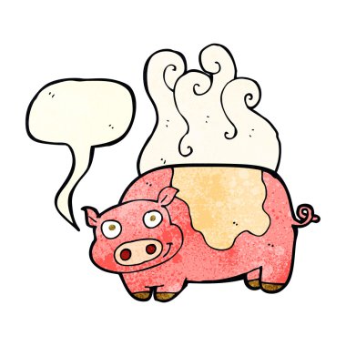 Konuşma balonlu çizgi film domuzu.