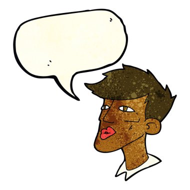 Konuşma balonu olan çizgi film erkek mankeni.